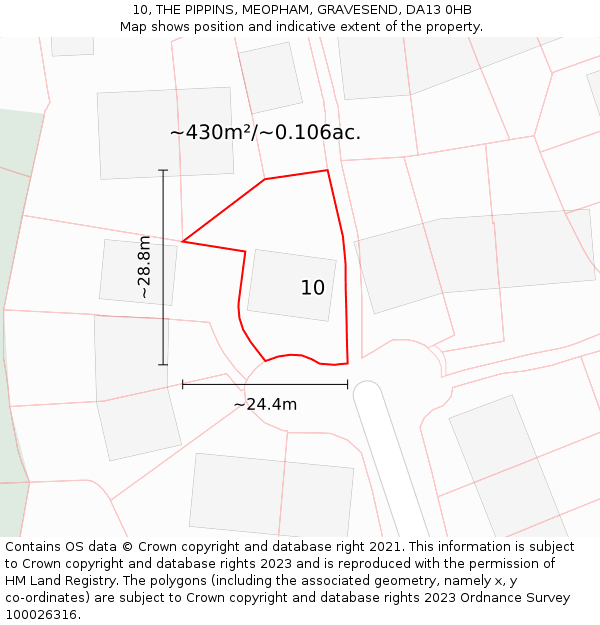 10, THE PIPPINS, MEOPHAM, GRAVESEND, DA13 0HB: Plot and title map