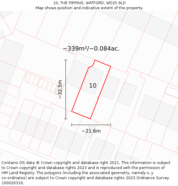 10, THE PIPPINS, WATFORD, WD25 9LD: Plot and title map