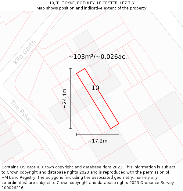 10, THE PYKE, ROTHLEY, LEICESTER, LE7 7LY: Plot and title map