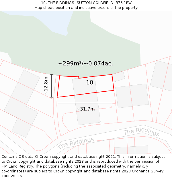10, THE RIDDINGS, SUTTON COLDFIELD, B76 1RW: Plot and title map