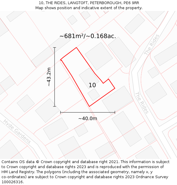 10, THE RIDES, LANGTOFT, PETERBOROUGH, PE6 9RR: Plot and title map