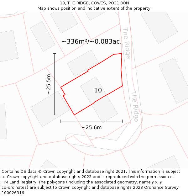 10, THE RIDGE, COWES, PO31 8QN: Plot and title map