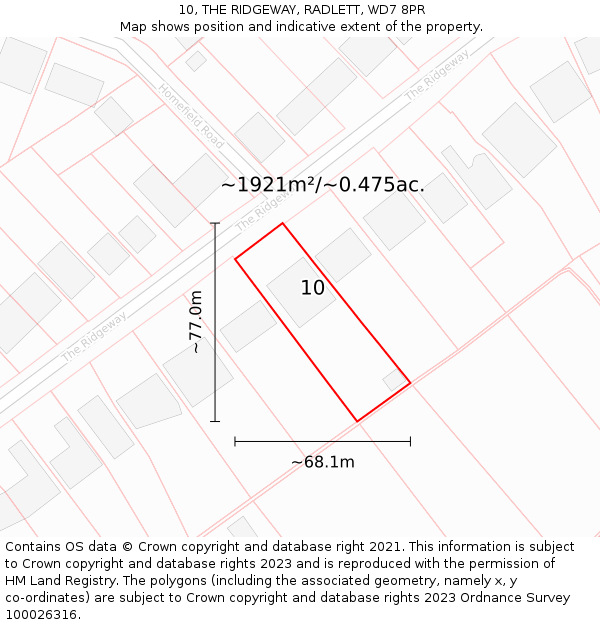 10, THE RIDGEWAY, RADLETT, WD7 8PR: Plot and title map