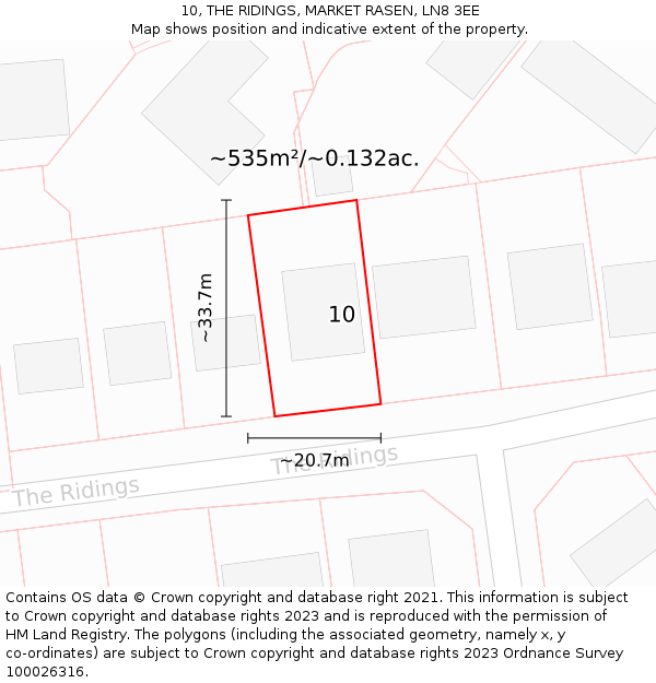 10, THE RIDINGS, MARKET RASEN, LN8 3EE: Plot and title map