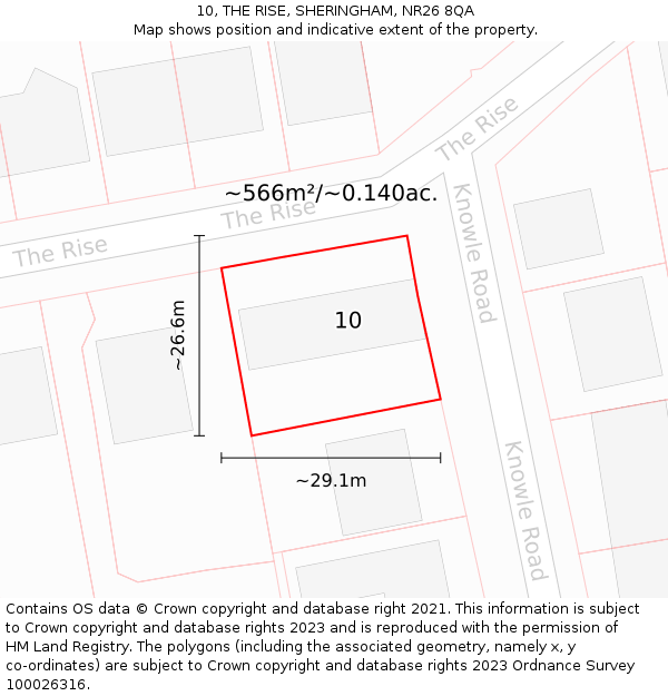 10, THE RISE, SHERINGHAM, NR26 8QA: Plot and title map