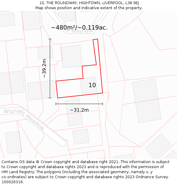 10, THE ROUNDWAY, HIGHTOWN, LIVERPOOL, L38 9EJ: Plot and title map