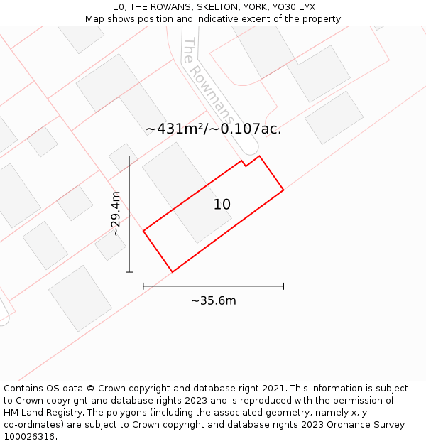 10, THE ROWANS, SKELTON, YORK, YO30 1YX: Plot and title map