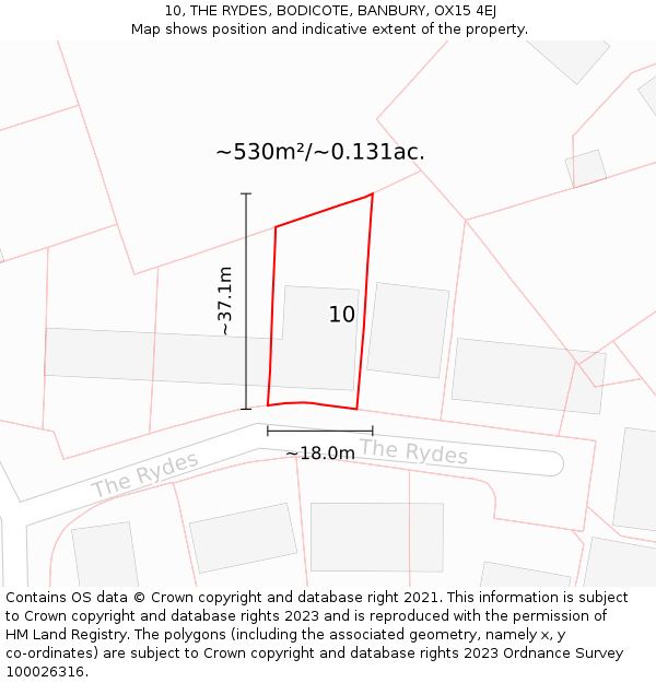 10, THE RYDES, BODICOTE, BANBURY, OX15 4EJ: Plot and title map