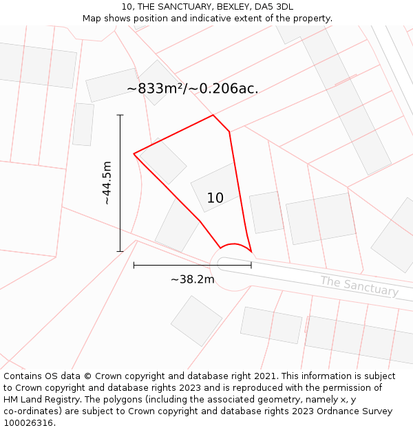 10, THE SANCTUARY, BEXLEY, DA5 3DL: Plot and title map