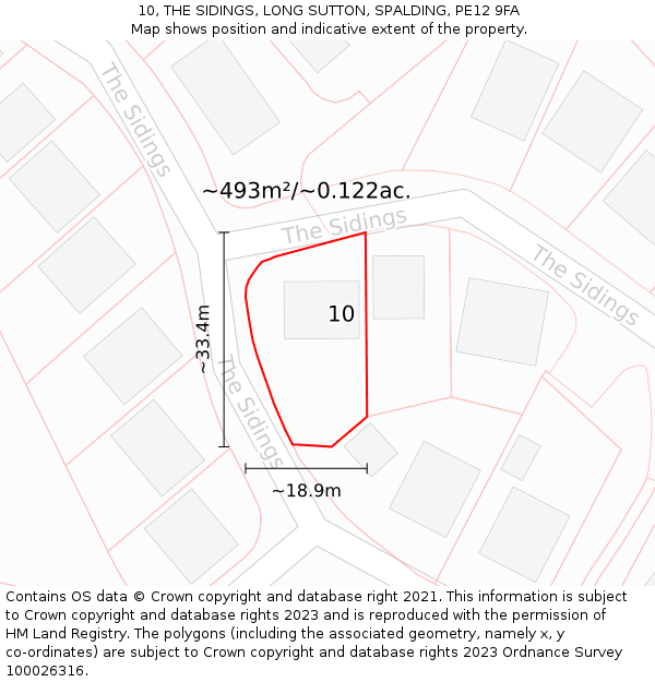 10, THE SIDINGS, LONG SUTTON, SPALDING, PE12 9FA: Plot and title map