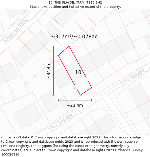 10, THE SLAYDE, YARM, TS15 9HZ: Plot and title map