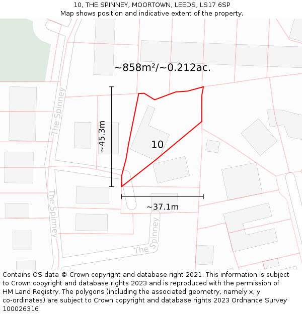 10, THE SPINNEY, MOORTOWN, LEEDS, LS17 6SP: Plot and title map