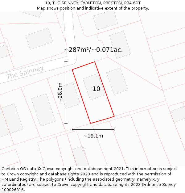 10, THE SPINNEY, TARLETON, PRESTON, PR4 6DT: Plot and title map