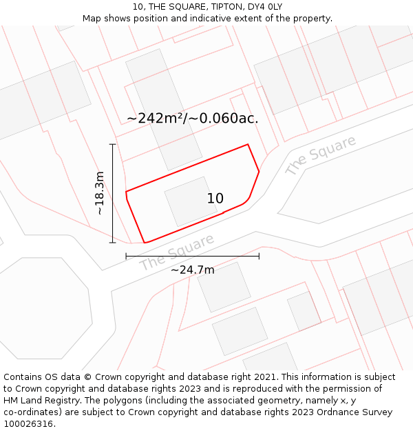 10, THE SQUARE, TIPTON, DY4 0LY: Plot and title map
