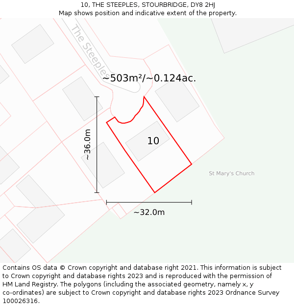 10, THE STEEPLES, STOURBRIDGE, DY8 2HJ: Plot and title map