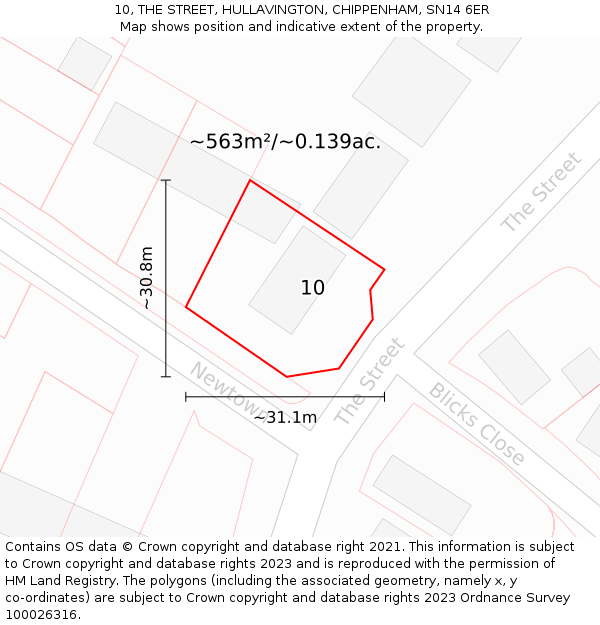10, THE STREET, HULLAVINGTON, CHIPPENHAM, SN14 6ER: Plot and title map