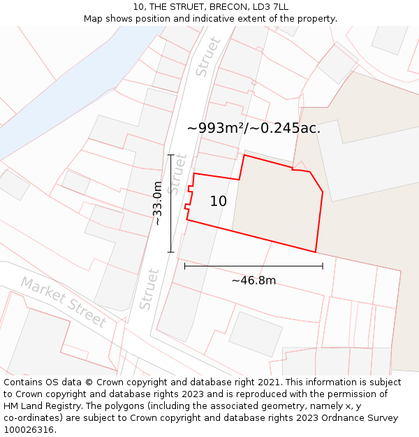 10, THE STRUET, BRECON, LD3 7LL: Plot and title map