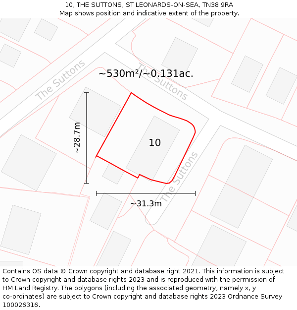 10, THE SUTTONS, ST LEONARDS-ON-SEA, TN38 9RA: Plot and title map
