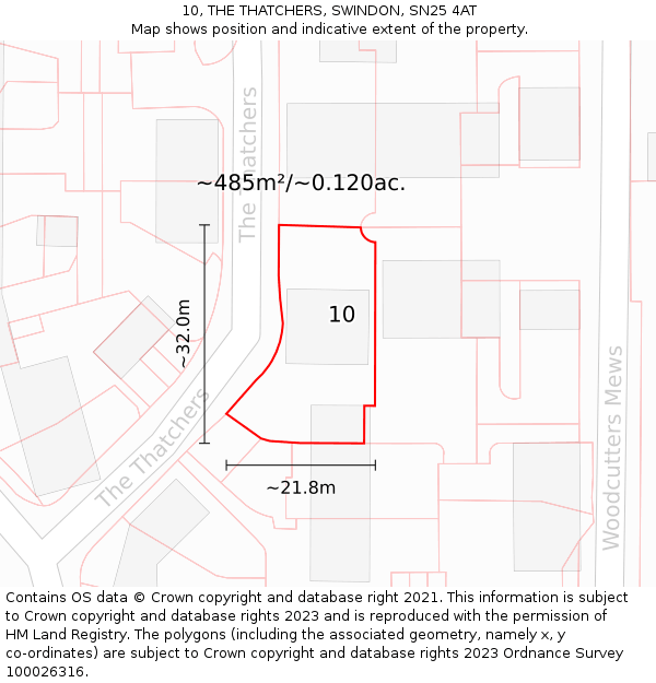 10, THE THATCHERS, SWINDON, SN25 4AT: Plot and title map