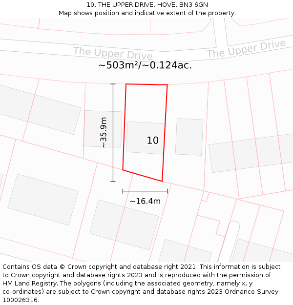 10, THE UPPER DRIVE, HOVE, BN3 6GN: Plot and title map