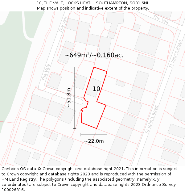 10, THE VALE, LOCKS HEATH, SOUTHAMPTON, SO31 6NL: Plot and title map