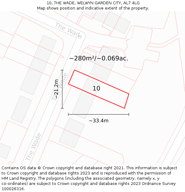 10, THE WADE, WELWYN GARDEN CITY, AL7 4LG: Plot and title map