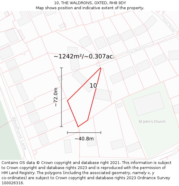 10, THE WALDRONS, OXTED, RH8 9DY: Plot and title map