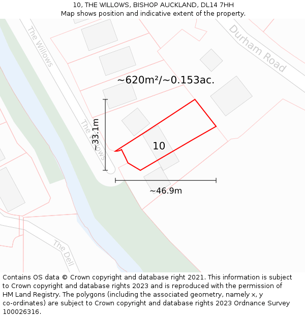 10, THE WILLOWS, BISHOP AUCKLAND, DL14 7HH: Plot and title map