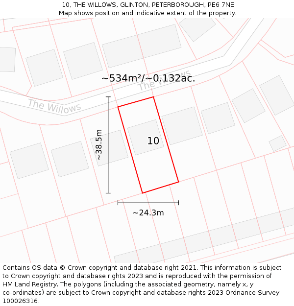 10, THE WILLOWS, GLINTON, PETERBOROUGH, PE6 7NE: Plot and title map