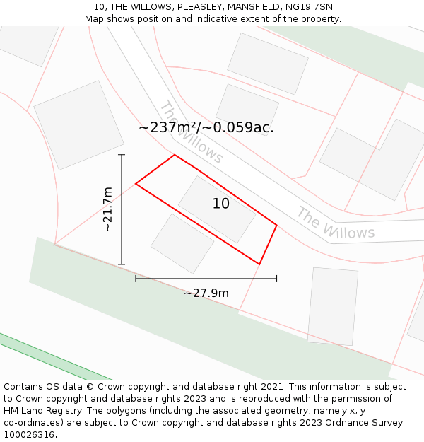 10, THE WILLOWS, PLEASLEY, MANSFIELD, NG19 7SN: Plot and title map