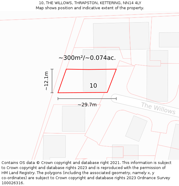 10, THE WILLOWS, THRAPSTON, KETTERING, NN14 4LY: Plot and title map