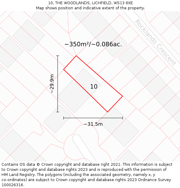 10, THE WOODLANDS, LICHFIELD, WS13 6XE: Plot and title map