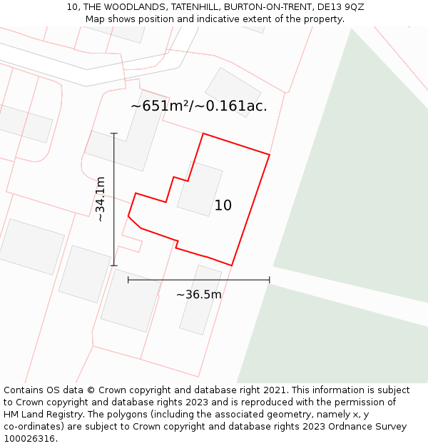 10, THE WOODLANDS, TATENHILL, BURTON-ON-TRENT, DE13 9QZ: Plot and title map