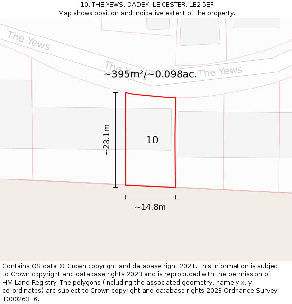 10, THE YEWS, OADBY, LEICESTER, LE2 5EF: Plot and title map