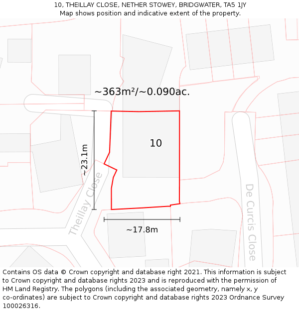 10, THEILLAY CLOSE, NETHER STOWEY, BRIDGWATER, TA5 1JY: Plot and title map