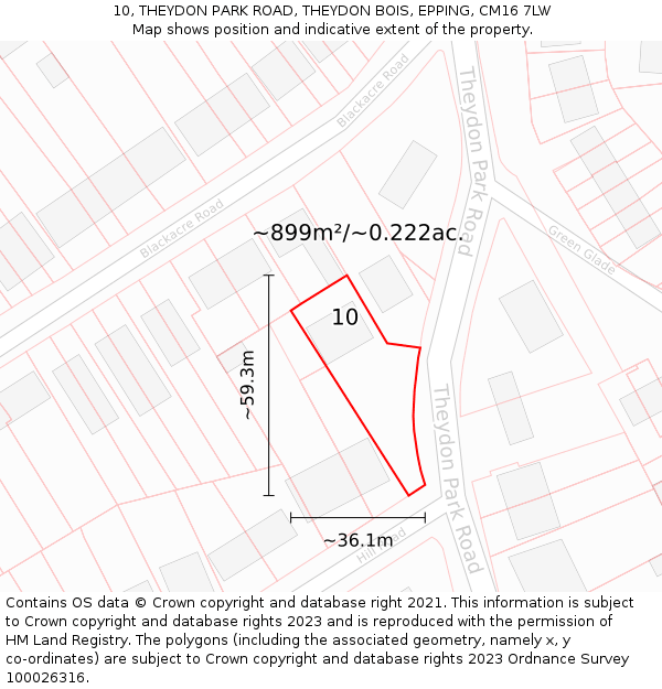 10, THEYDON PARK ROAD, THEYDON BOIS, EPPING, CM16 7LW: Plot and title map