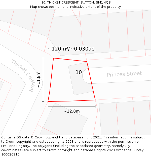10, THICKET CRESCENT, SUTTON, SM1 4QB: Plot and title map
