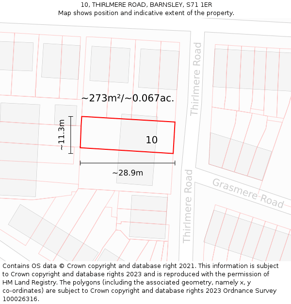 10, THIRLMERE ROAD, BARNSLEY, S71 1ER: Plot and title map