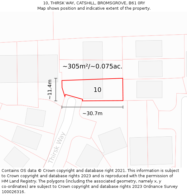 10, THIRSK WAY, CATSHILL, BROMSGROVE, B61 0RY: Plot and title map