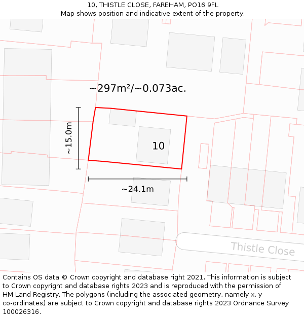10, THISTLE CLOSE, FAREHAM, PO16 9FL: Plot and title map