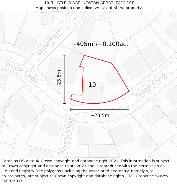 10, THISTLE CLOSE, NEWTON ABBOT, TQ12 1ST: Plot and title map
