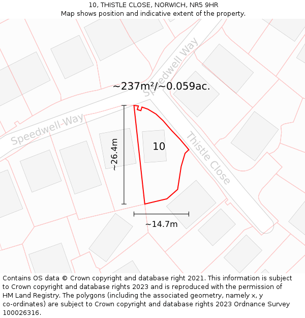 10, THISTLE CLOSE, NORWICH, NR5 9HR: Plot and title map