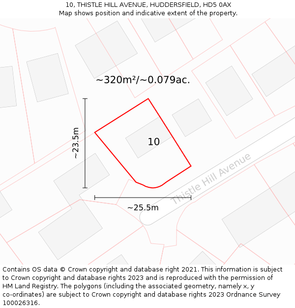 10, THISTLE HILL AVENUE, HUDDERSFIELD, HD5 0AX: Plot and title map