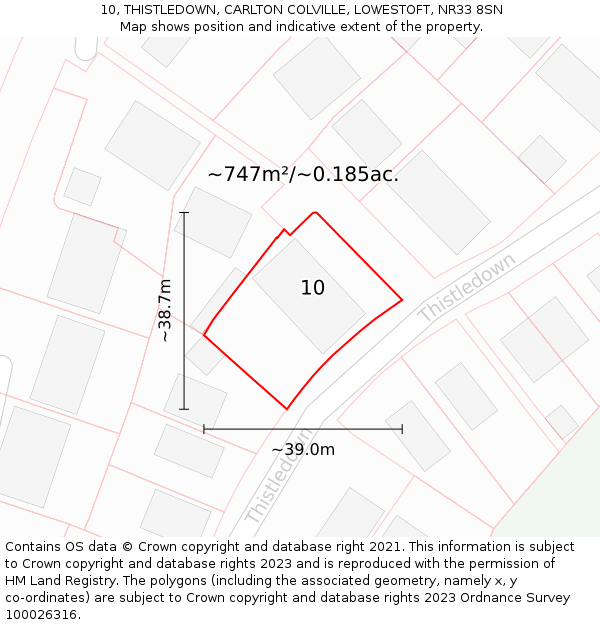 10, THISTLEDOWN, CARLTON COLVILLE, LOWESTOFT, NR33 8SN: Plot and title map