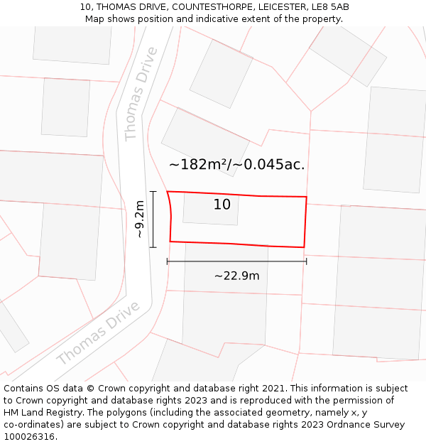 10, THOMAS DRIVE, COUNTESTHORPE, LEICESTER, LE8 5AB: Plot and title map
