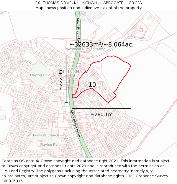 10, THOMAS DRIVE, KILLINGHALL, HARROGATE, HG3 2FA: Plot and title map