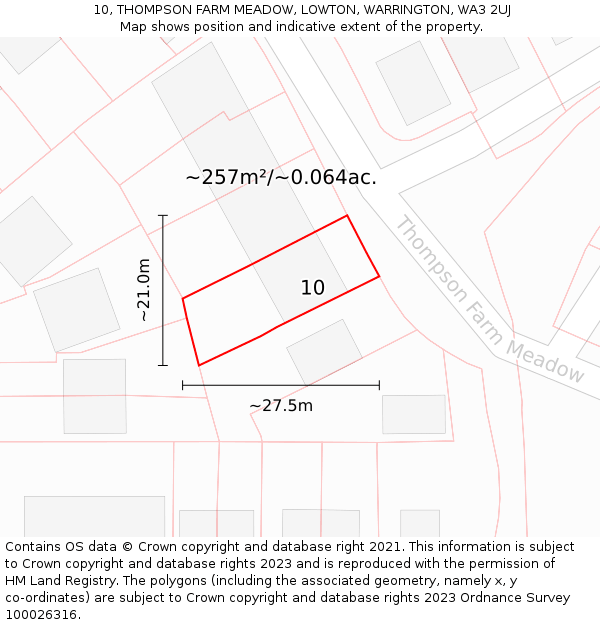 10, THOMPSON FARM MEADOW, LOWTON, WARRINGTON, WA3 2UJ: Plot and title map