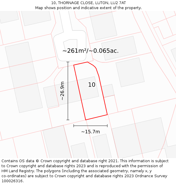 10, THORNAGE CLOSE, LUTON, LU2 7AT: Plot and title map