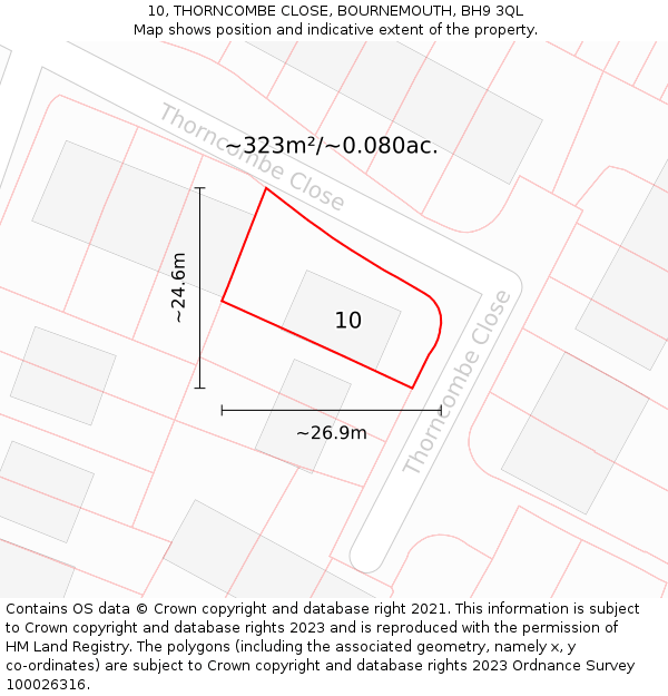 10, THORNCOMBE CLOSE, BOURNEMOUTH, BH9 3QL: Plot and title map