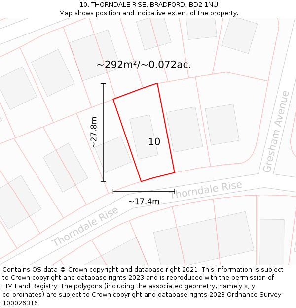 10, THORNDALE RISE, BRADFORD, BD2 1NU: Plot and title map